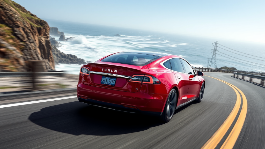 Tesla Model S an der Kuste