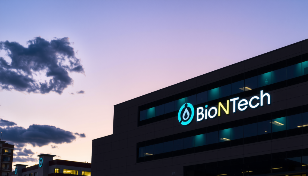 BioNTech-Aktie: Trendwende Abendliche Skyline des BioNTech-Hauptquartiers