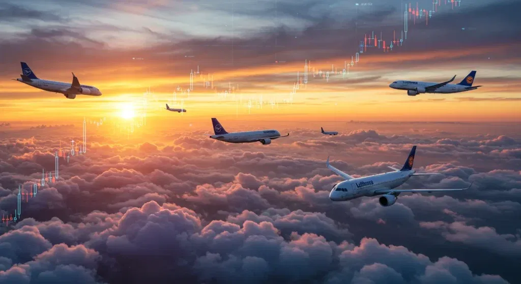 Lufthansa-Start vor Skyline