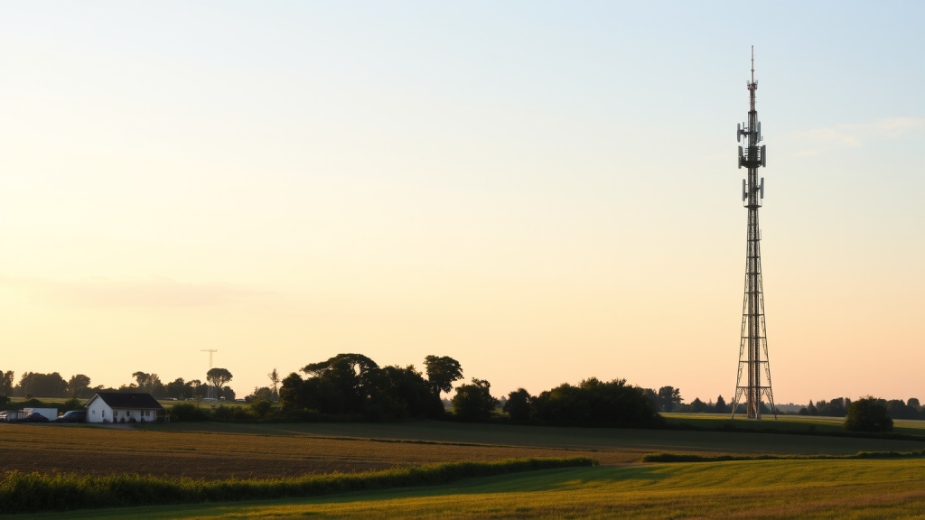 Deutsche Telekom-Aktie: Entscheidung an der Kante! Landschaft mit moderner Deutsche Telekom-Kommunikationsturm