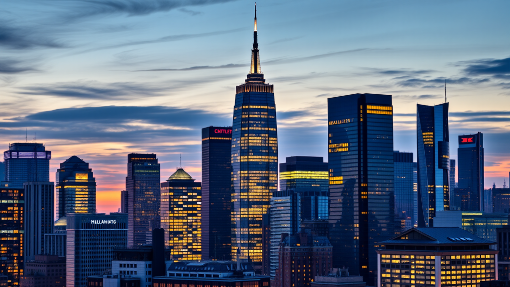 DAX: Freundlicher Jahresstart! — Die aktuelle DAX-Analyse Finanzdistrikt bei Dämmerung mit beleuchteten Gebäuden