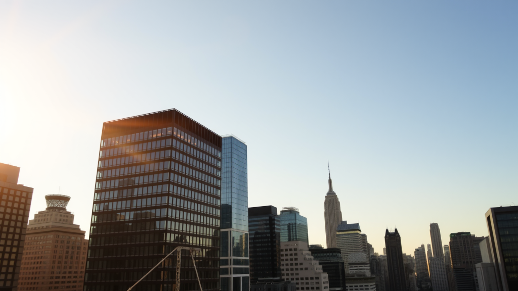 ServiceNow-Aktie: Teuer? Ambitionierte Bewertung gerechtfertigt? Stadtansicht bei Morgendämmerung des Finanzviertels