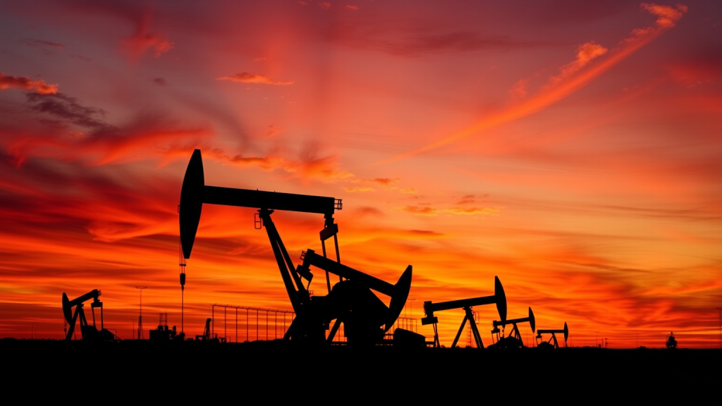 Chevron-Ölfeld bei Sonnenuntergang