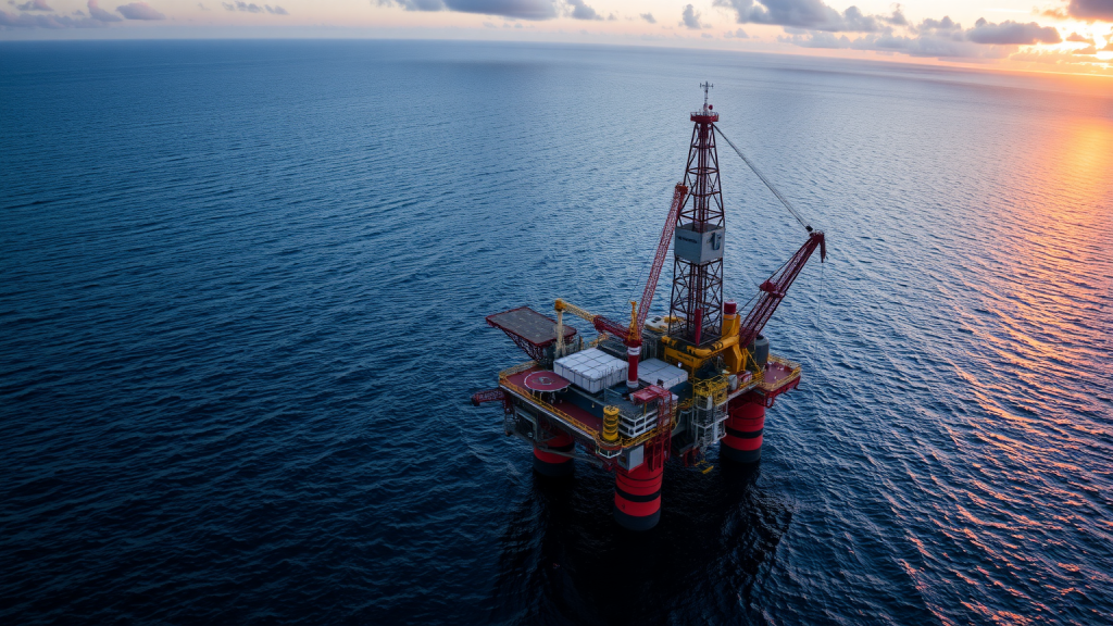 Chevron-Aktie: Zugriff auf Mega-Ölfeld! Chevron Offshore Plattform bei Sonnenaufgang