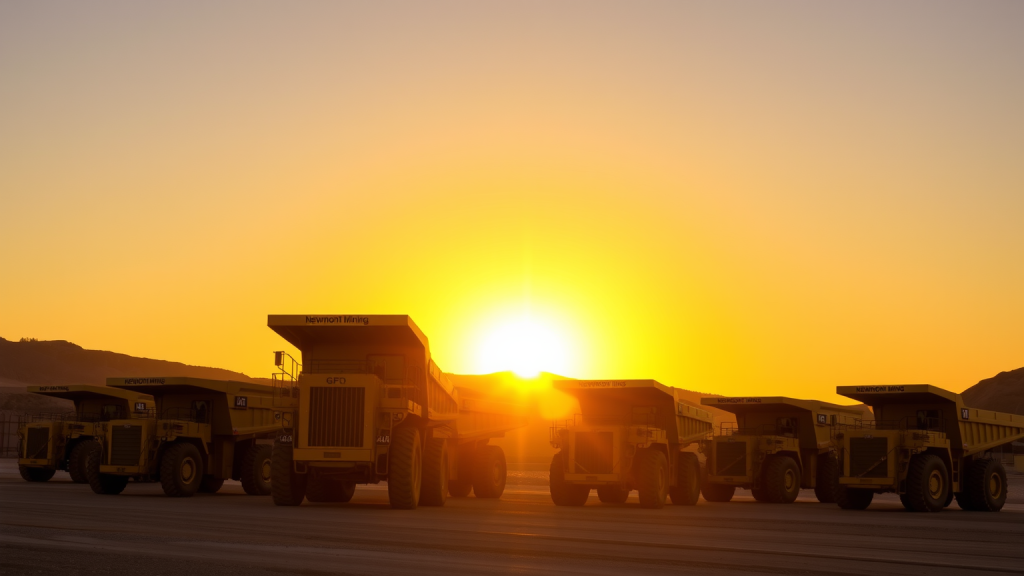 Sonnenuntergang über Newmont-Maschinen