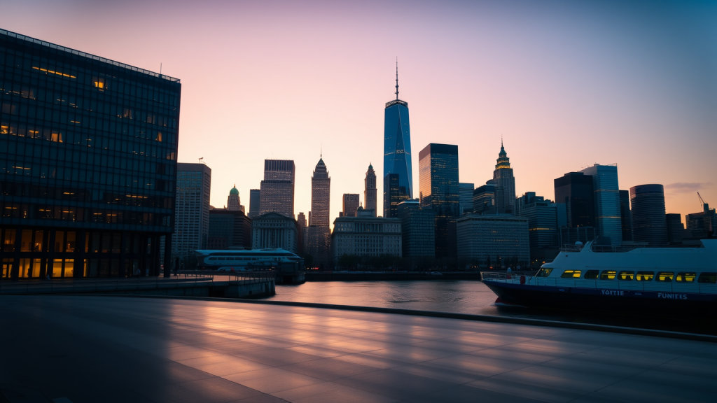 Solana: Zahlen überzeugen – Markt zögert? Ruhige Skyline mit Finanzdistrikt bei Sonnenaufgang