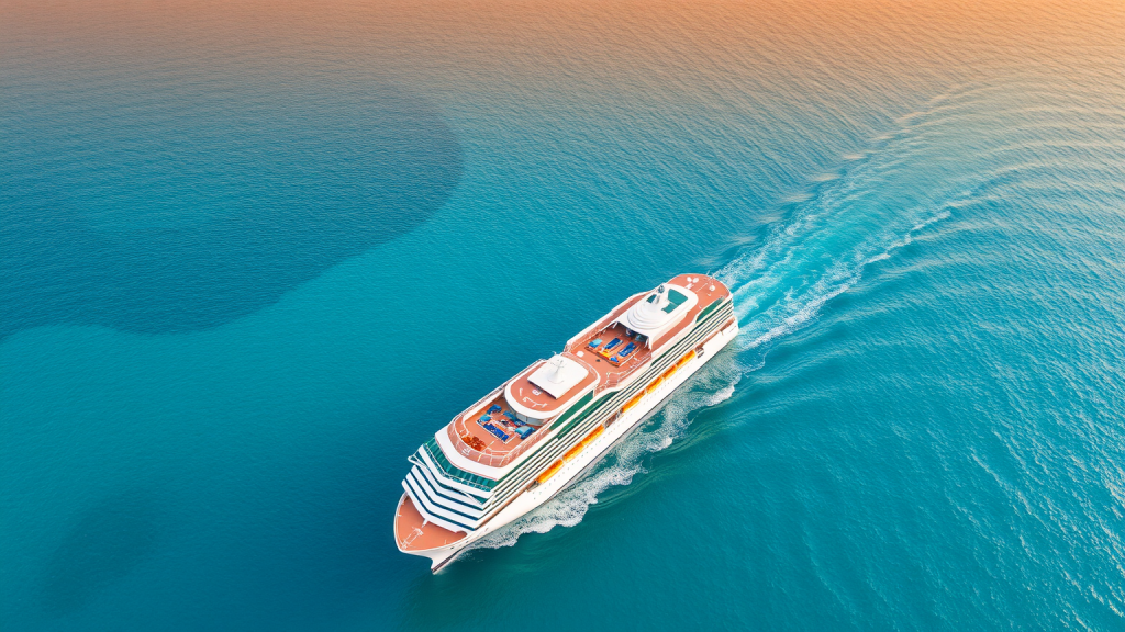 Ein TUI-Kreuzfahrtschiff auf ruhigem türkisfarbenem Wasser