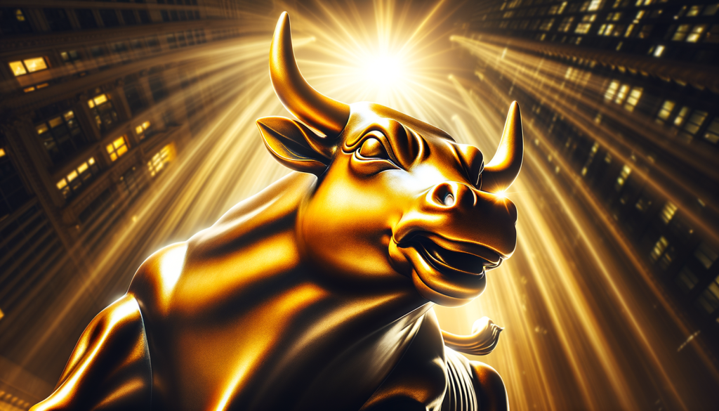 Goldener Bullenstatur im Spotlight