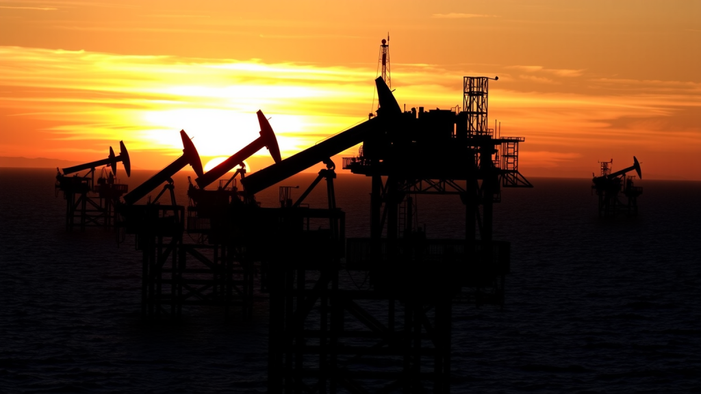 Chevron Ölbohrinseln bei Sonnenuntergang