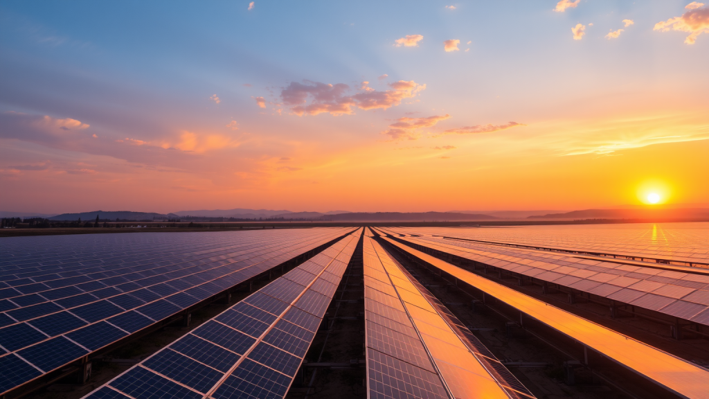 EON Solarpark bei Sonnenuntergang