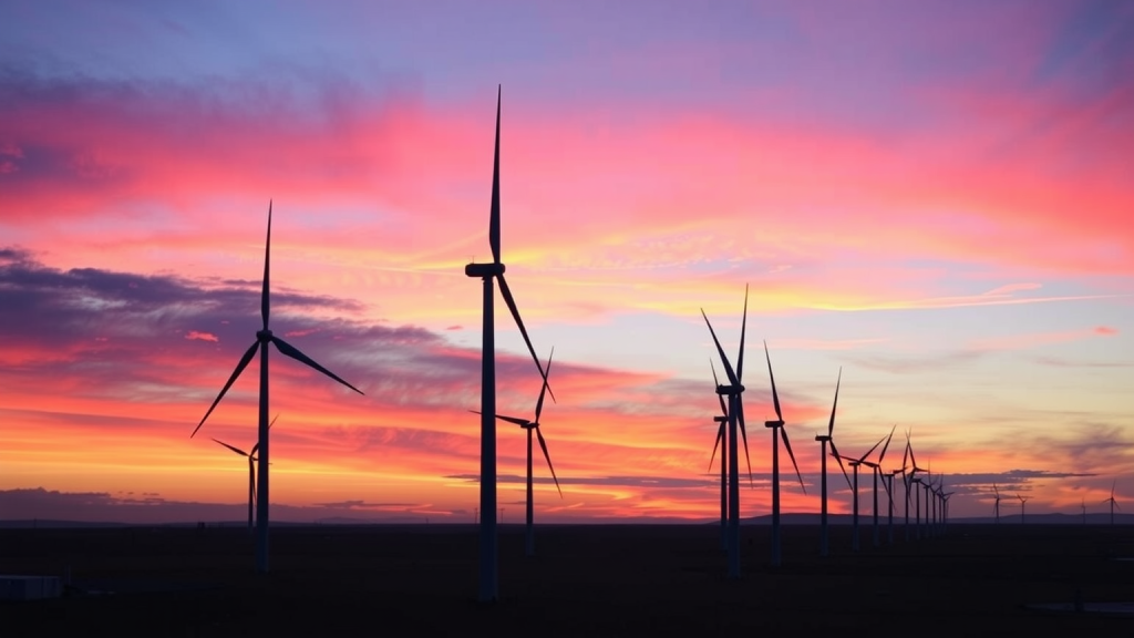 Equinor-Windräder bei Sonnenuntergang