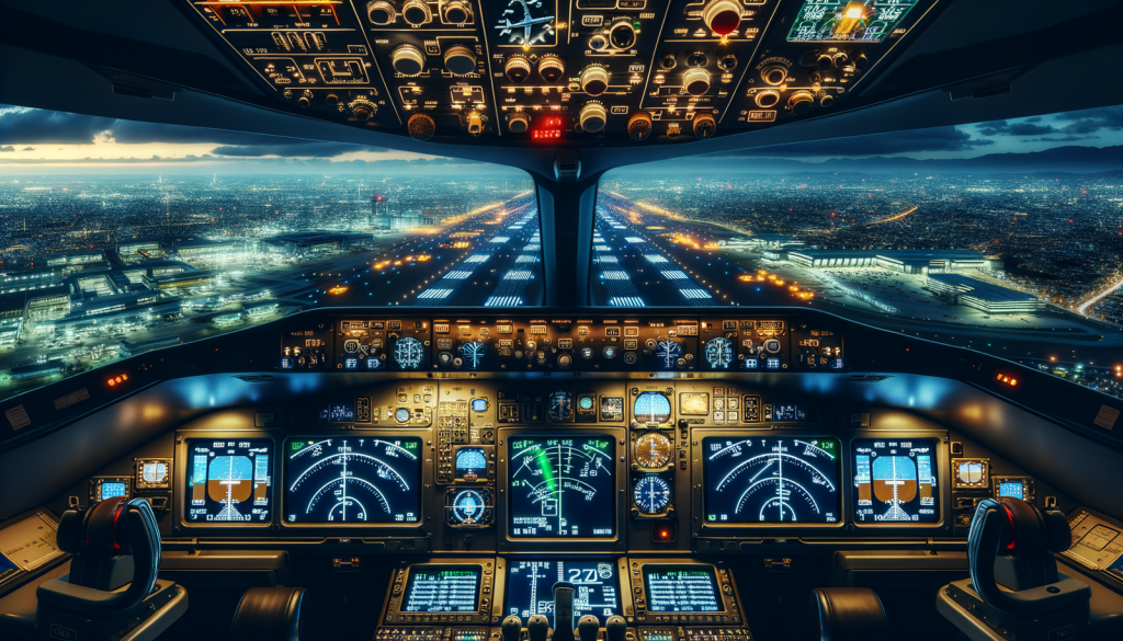 Blick aus dem Cockpit eines Flugzeugs bei der Landung am Flughafen Frankfurt