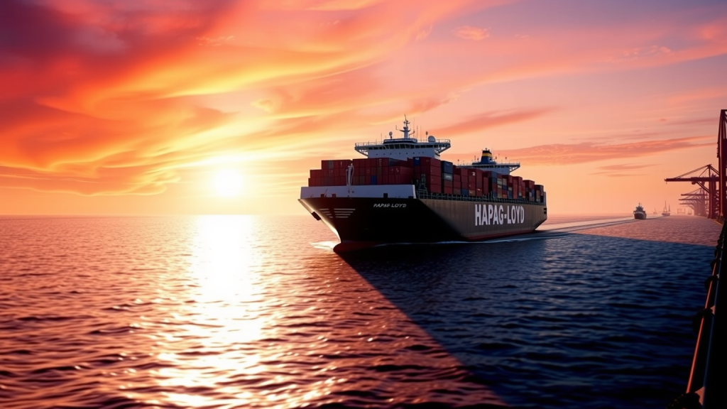 Hapag-Lloyd-Aktie: Wie teuer wird es dieses Mal? Hapag-Lloyd-Schiff verlässt den Hafen bei Sonnenaufgang