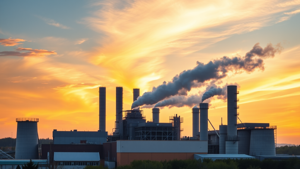 Zementwerk von Heidelberg bei Sonnenuntergang