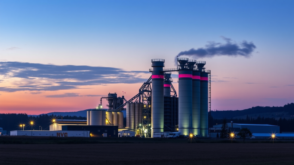Heidelberger Zementwerk in der Abenddämmerung