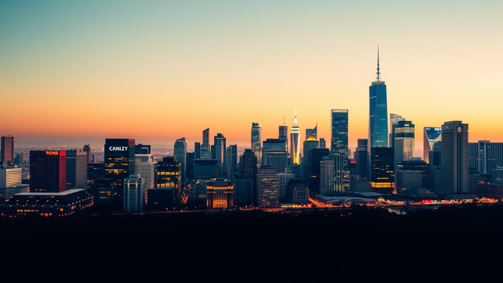 Zeitraffer einer Stadtsilhouette vom Tag bis zur Nacht