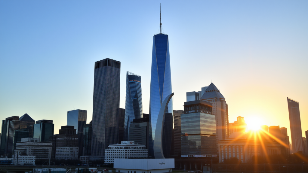 Großstadtsilhouette bei Sonnenaufgang