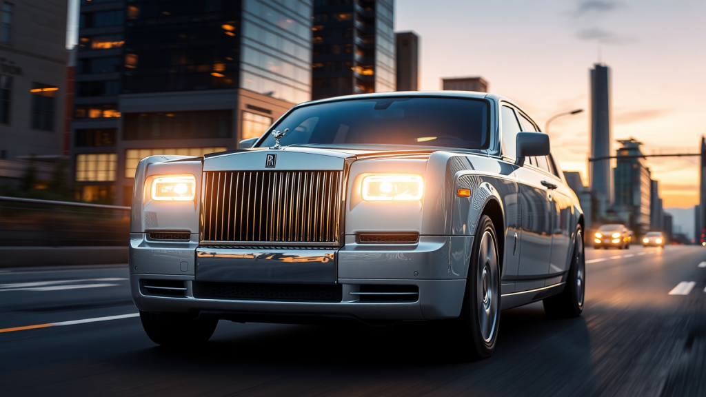 Rolls-Royce Phantom in der Abenddämmerung in der Stadt