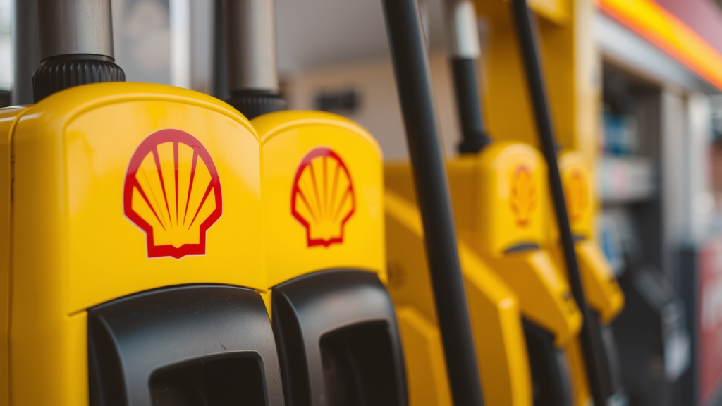 Shell-Tankstelle, Nahaufnahme der Zapfsäulen