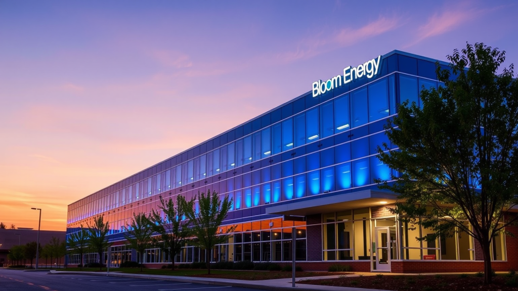 Wasserstoff-Aktien: Bloom Energy auf dem Prüfstand, Plug Power stellt sich den Aktionären und auch bei Ballard Power wird genauer hingeschaut! Hauptquartier von Bloom Energy bei Sonnenuntergang