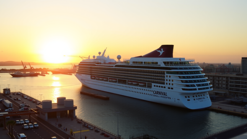 Kreuzfahrtschiff bei Sonnenuntergang im Hafen für rentable Expansionen