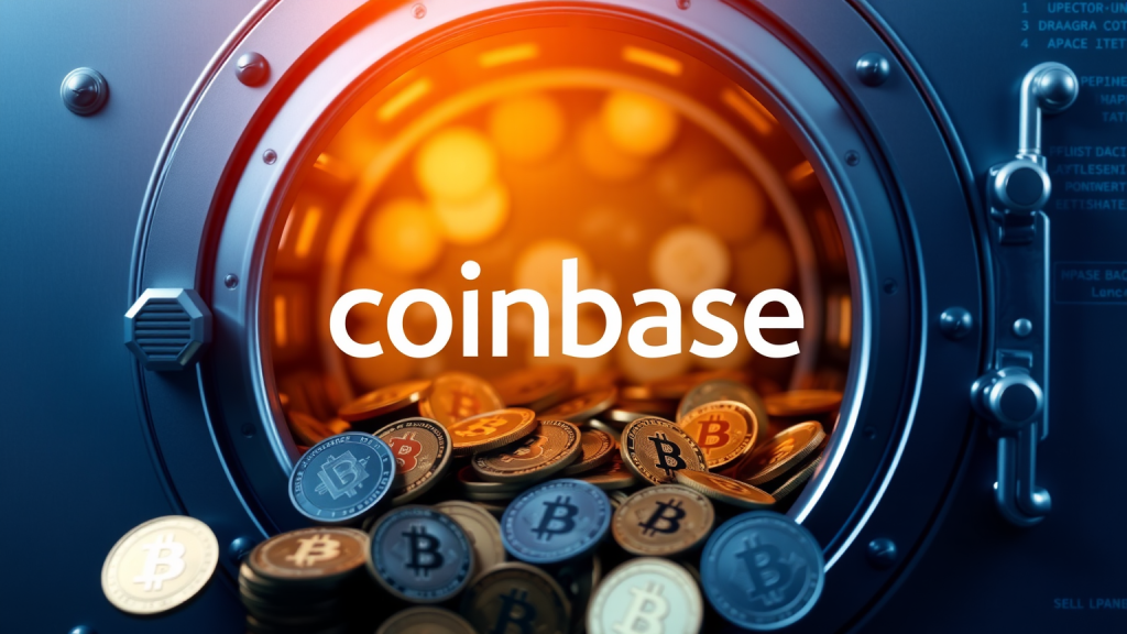 Coinbase-Aktie: Erwartungen weit verfehlt? Digitaler Tresor mit Kryptowährungen und Coinbase-Logo
