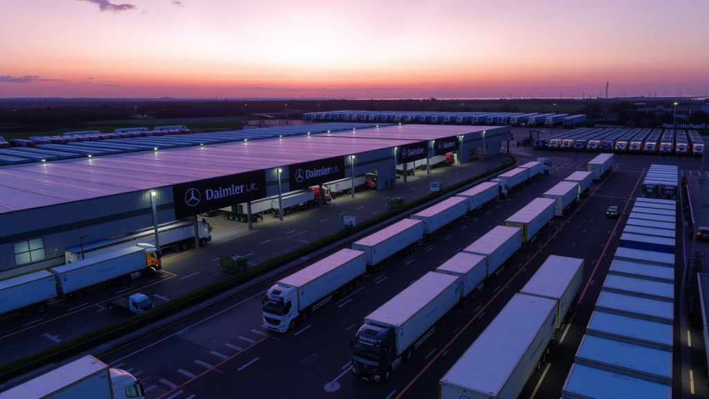 Luftaufnahme des Logistikzentrums bei Sonnenuntergang