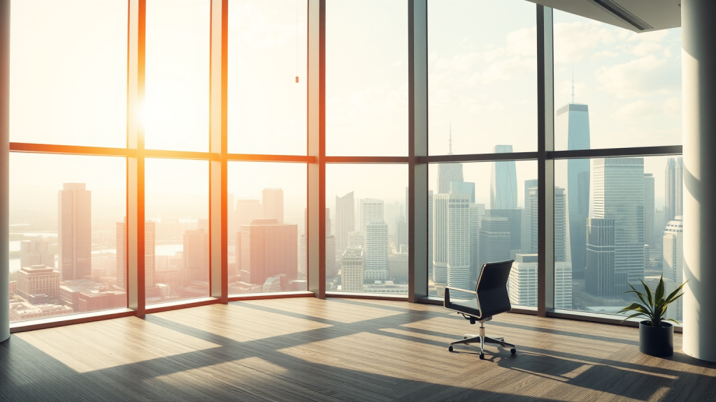 Gold.com: Tether kauft 141.464 Aktien Modernes Büro mit Blick auf die Skyline