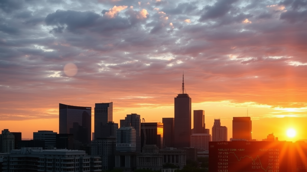 EZB: Öl, Inflation, Zinssorgen Stadtsilhouette des Finanzviertels im Sonnenaufgang