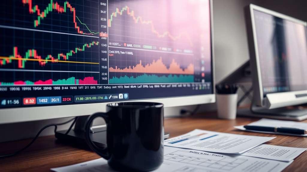 Peabody Energy Aktie: 225 Millionen Wandelanleihe bis 2031 Schreibtisch eines Finanzanalysten mit Aktiencharts auf dem Bildschirm.