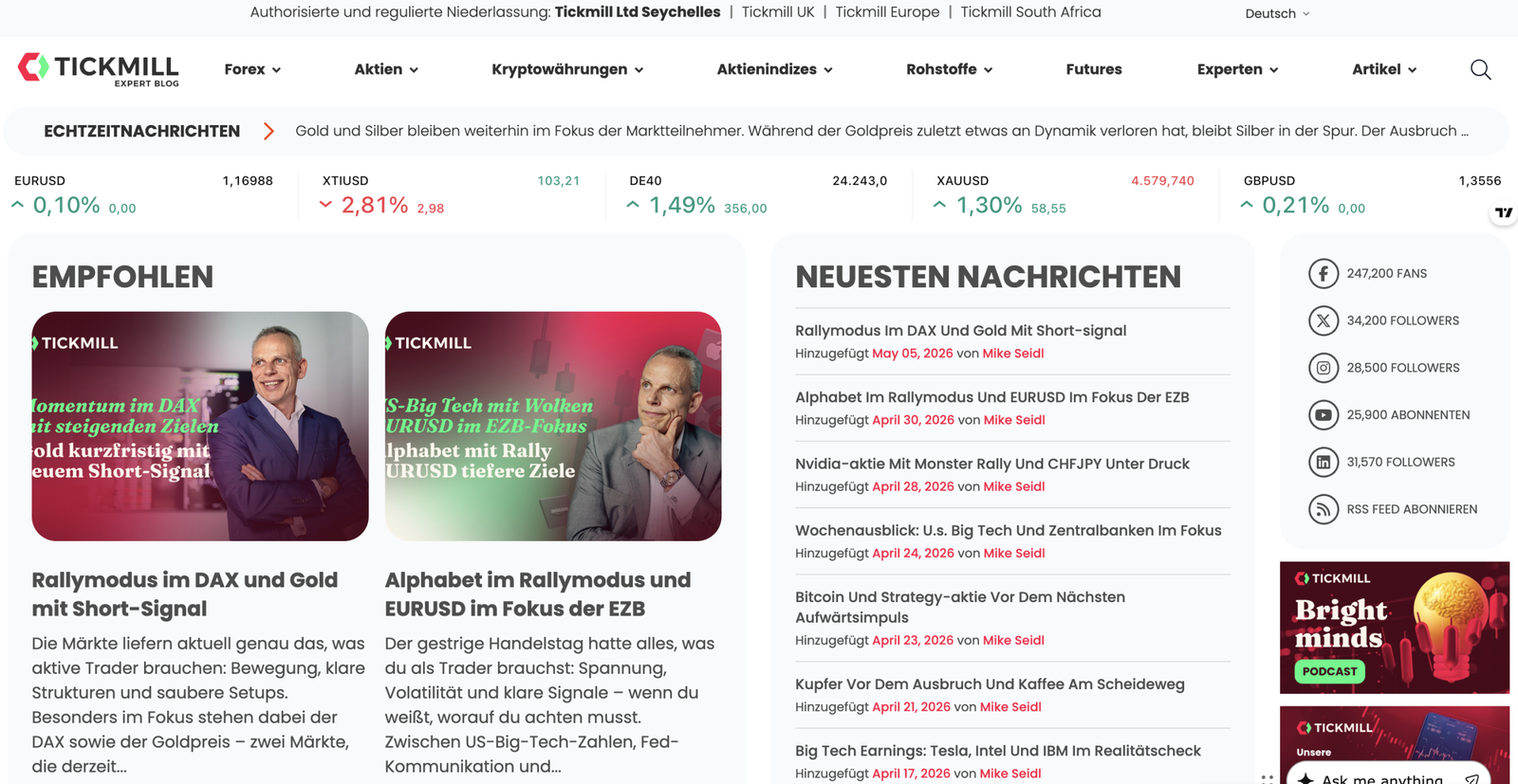 Tickmill Webseite