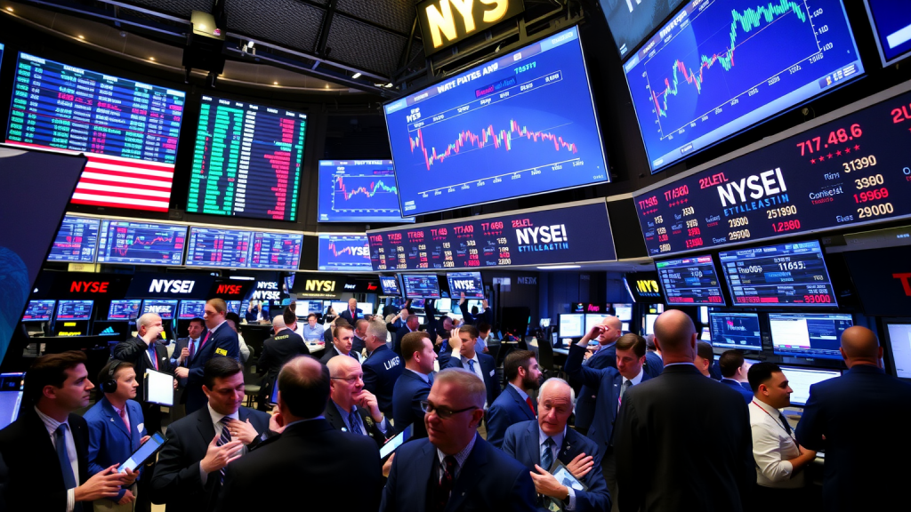 Vanguard FTSE All-World: Vietnam und Griechenland am 21. September Geschäftiger Handelsboden mit Händlern und digitalen Bildschirmen.