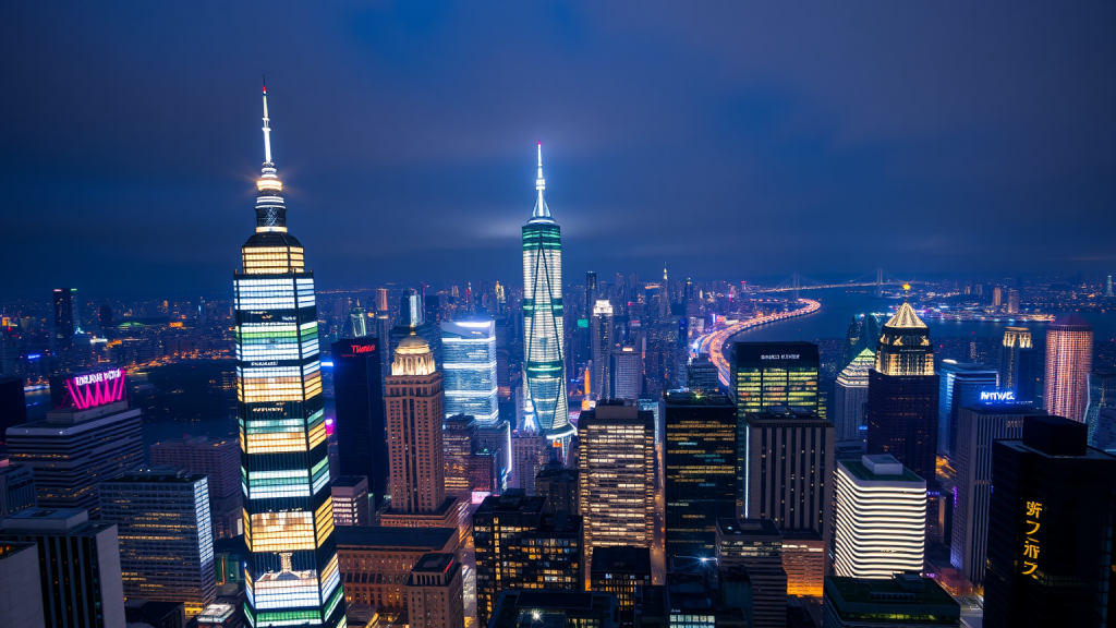 XRP: Version 3.1.3 aktiviert am 27. Mai Panorama einer globalen Finanzmetropole bei Nacht