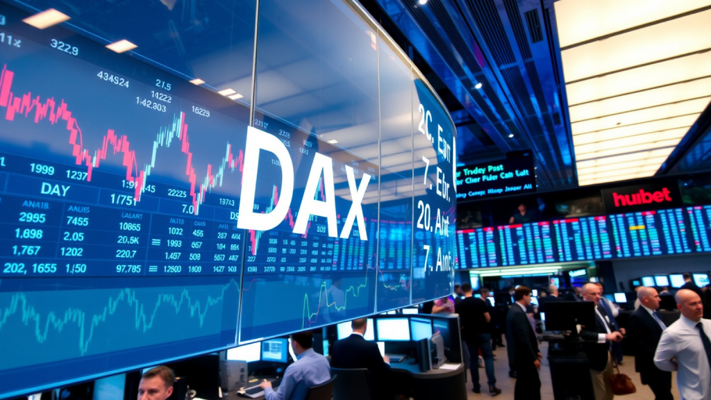 DAX: GD 20 als nächste Hürde Futuristischer B�rsenboden mit DAX-Anzeigen.