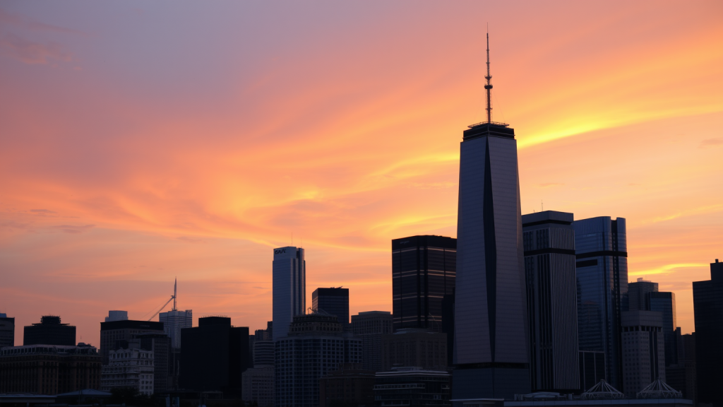 Redwood AI Aktie: 9 Prozent Minus auf 2,90 CAD Serene Finanzdistrikt Skyline bei Sonnenuntergang