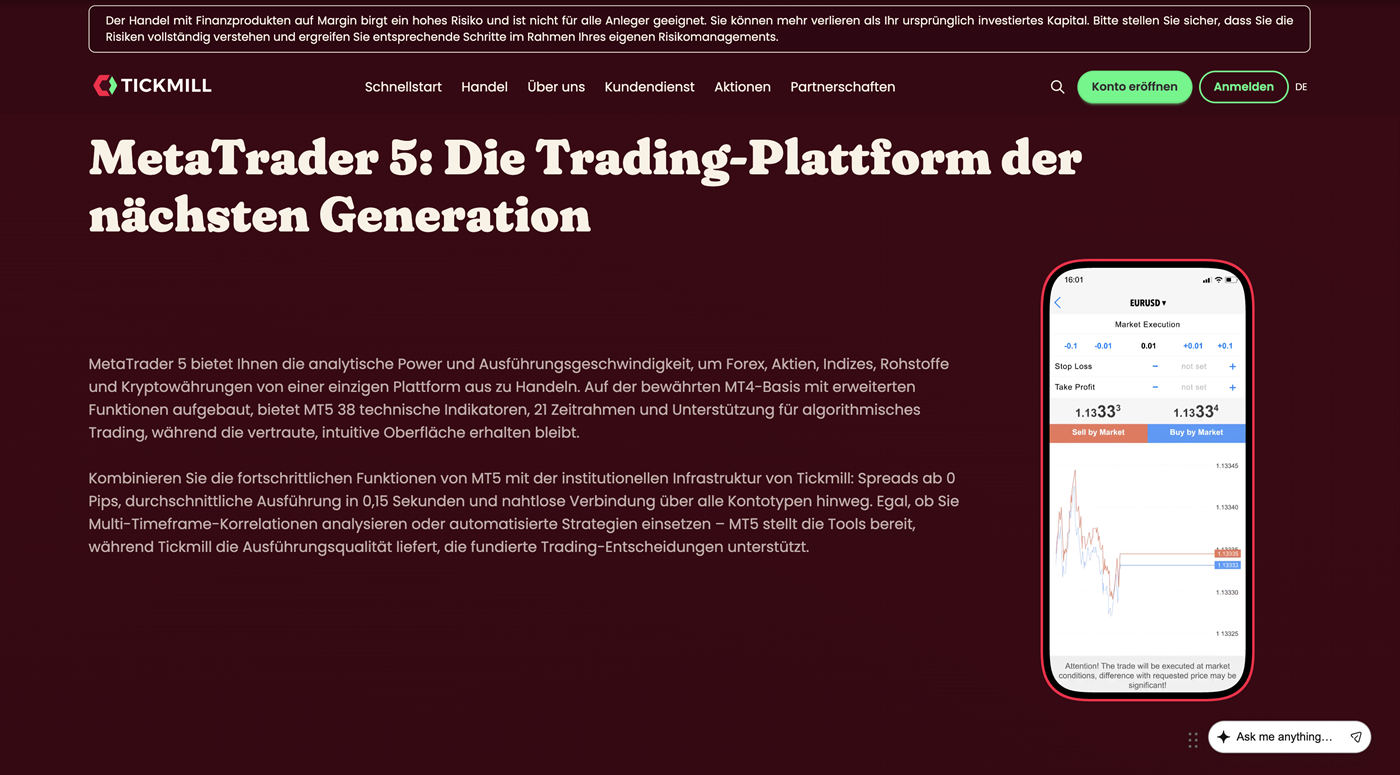 Tickmill für MetaTrader Trading