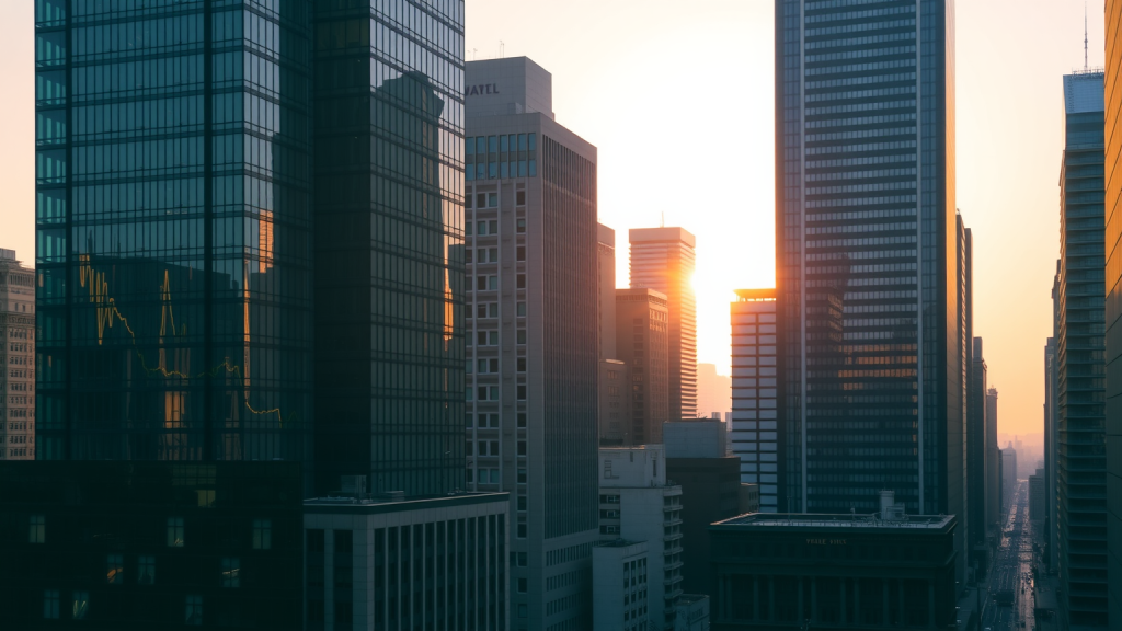 Agrana Beteiligungs Aktie: Kostenoffensive zeigt Wirkung Finanzdistrikt bei Sonnenaufgang mit goldenen Reflexionen
