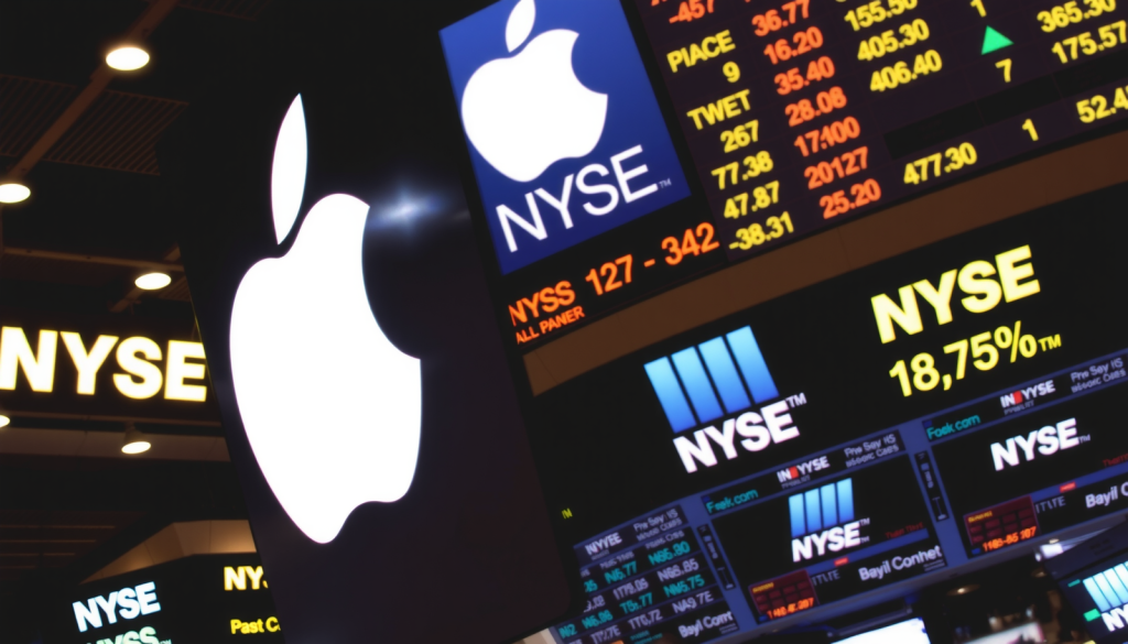 Apple Aktie: 16 neue Geräte bis Jahresende Börsenparkett mit Apple-Tickersymbol
