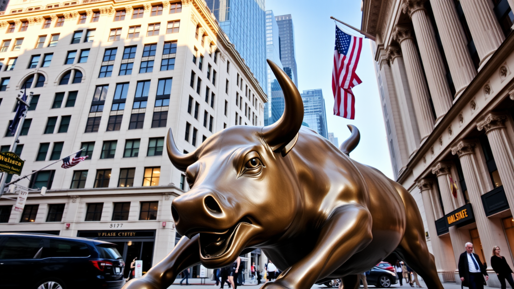 CMC Markets Aktie: Gewinnziel weit übertroffen Wall Street am frühen Morgen mit der ikonischen Stierstatue