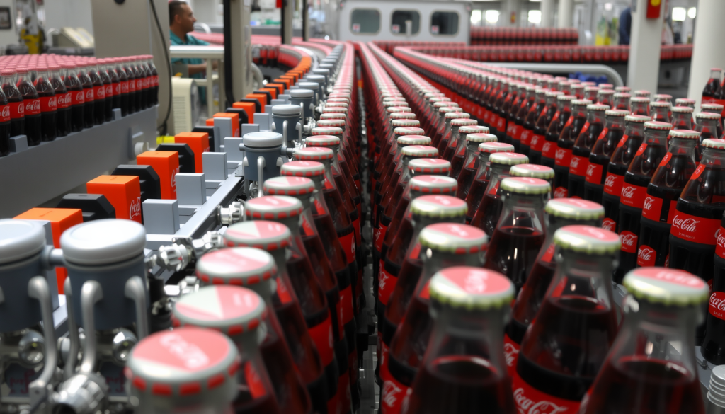 Coca-Cola Aktie: Milliarden-IPO für Hindustan-Sparte Produktionslinie in Coca-Cola-Fabrik mit vielen Flaschen