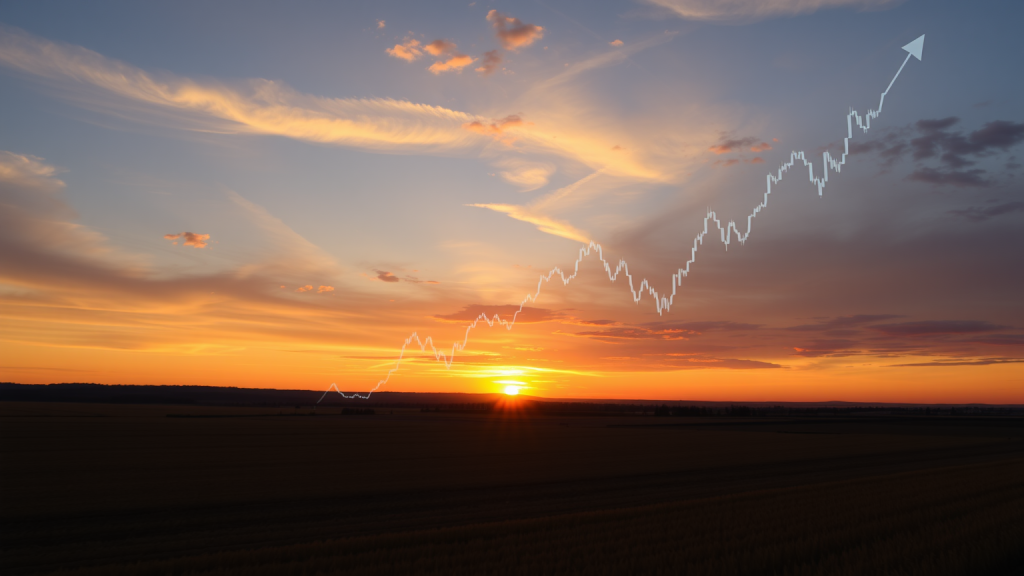 Kopin Aktie: Neural I/o™-Partnerschaft mit Fabric.AI Sonnenuntergang über Ackerland mit Börsengrafik