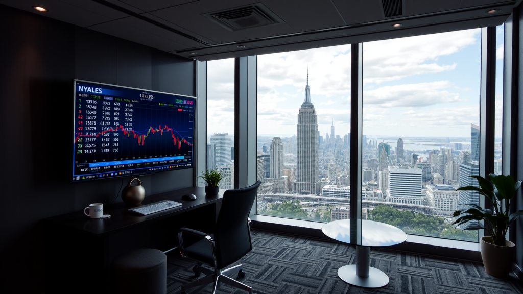 Nasdaq Aktie: Konkurrenz ohne Verfallsdatum Büro mit Finanzdaten