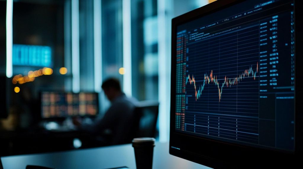 Unicredit Aktie: Knapp vor der Mehrheit Eine Grafik zeigt die Unicredit SPA-Aktienperformance auf einem Computermonitor in einem Büro