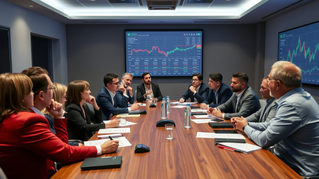 YG-1 Aktie: Neues 52-Wochen-Hoch bei 28.000 KRW Investoren und Geschäftsleute diskutieren um einen Konferenztisch mit Börsendiagrammen