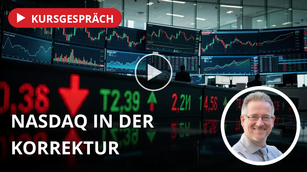 Fed hält Zinsen stabil – Markt gefällt das ganz und gar nicht! Digitale Finanzmarkt-Anzeige mit fallenden Aktienkursen und statistischen Kurven im Hintergrund.