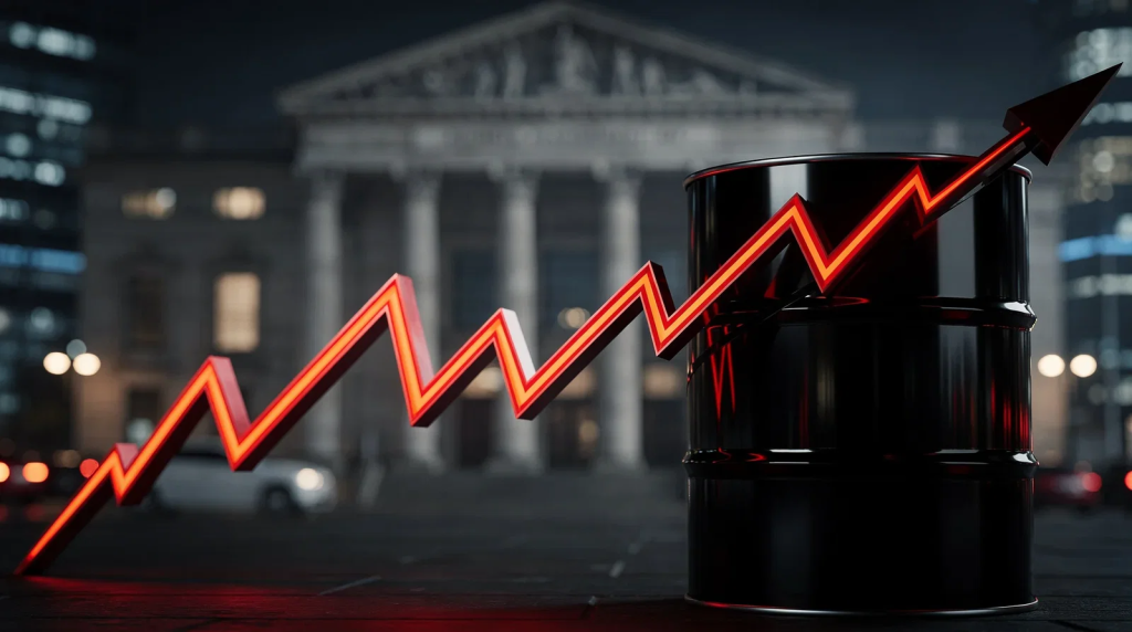 Plug Power-Aktie: Diese Entscheidung ist gefallen! Grafische Darstellung von fallenden Börsenkursen und einem Ölfass, im Hintergrund die Frankfurter Wertpapierbörse.