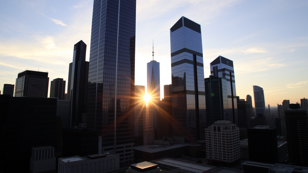 Ethereum: Akkumulation trifft Widerstand Sonnenaufgang über Finanzviertel.