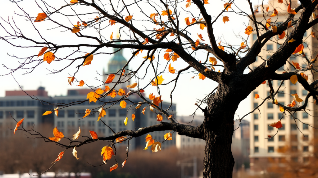 WisdomTree Coffee 3x: 8,8-Prozent-Rücksetzer auf 10,80 Euro Kahler Baum vor Stadt, Bärenmarkt-Metapher