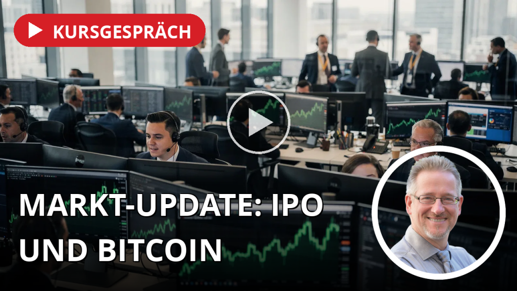 Rekord-IPO, Bitcoin-Rally und Walmarts schwärzester Tag: Die Märkte im Spannungsfeld Börsenparkett mit steigenden Kursverläufen auf Monitoren in einer professionellen Finanzumgebung.