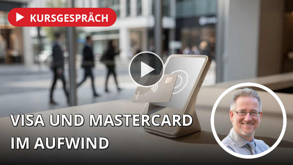 Kreditkartennetzwerke trotzen Tech-Schwäche: Visa und Mastercard im Aufwind, während Krypto-Miner zu KI-Playern werden Eine kontaktlose Kreditkartenzahlung an einem Bezahlterminal in einer modernen, geschäftigen Einzelhandelsumgebung.